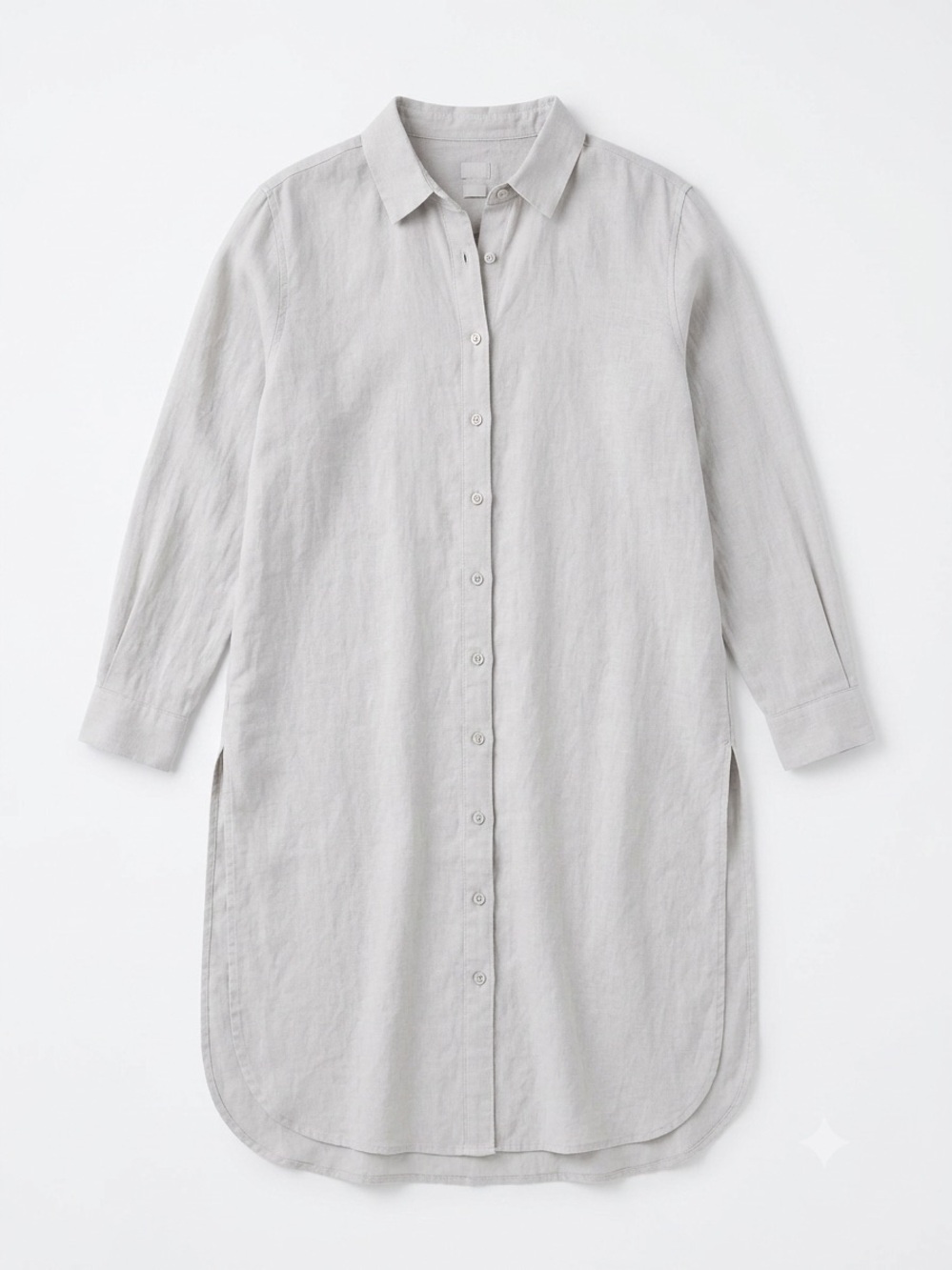 Chico's Light Gray Linen Tunic, Side Slit Button Down Beach Cover Up